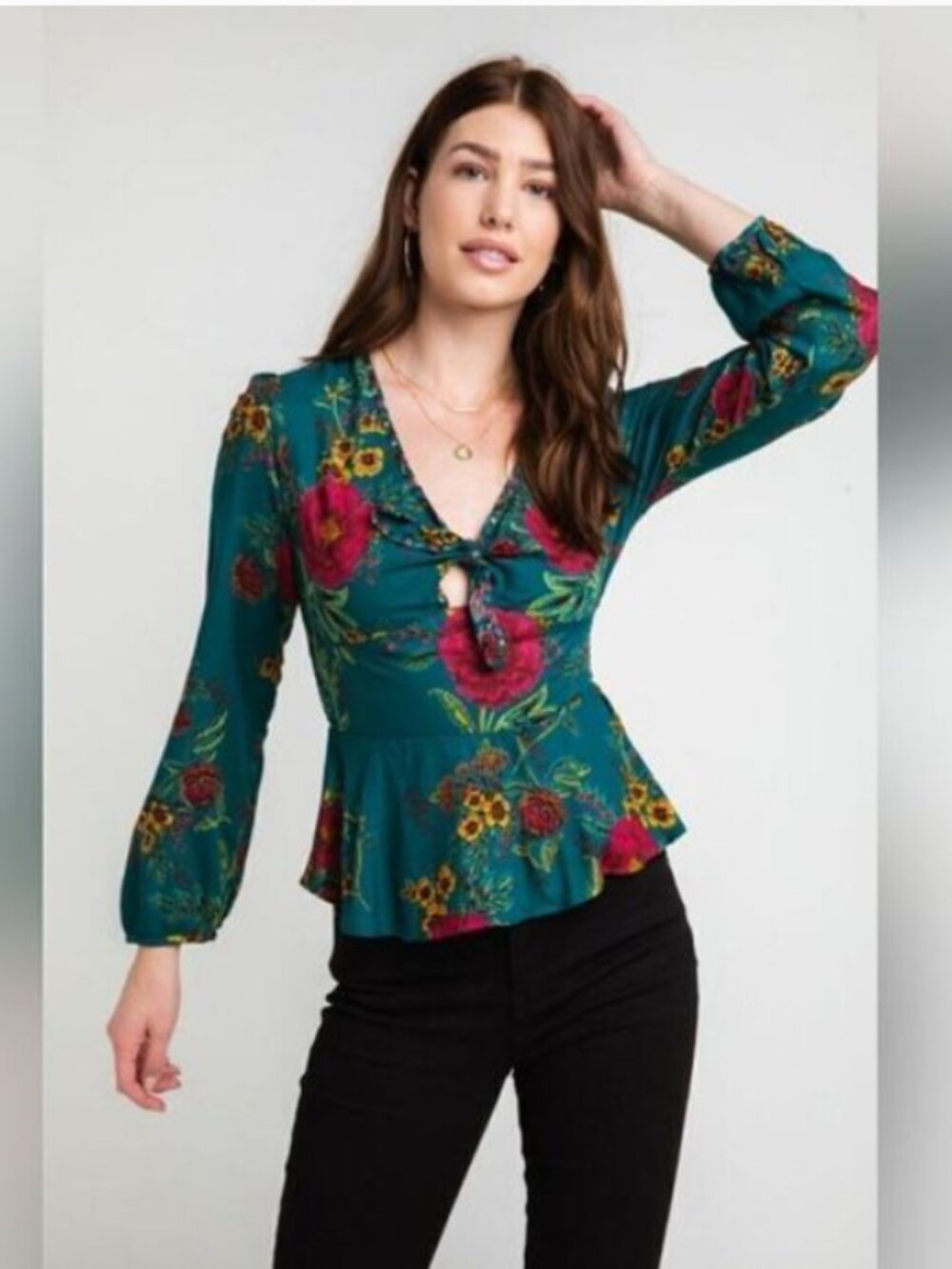 NWOT-Angie-Long Sleeves-Boho-Gypsy Love-Floral-Blue-Size Small